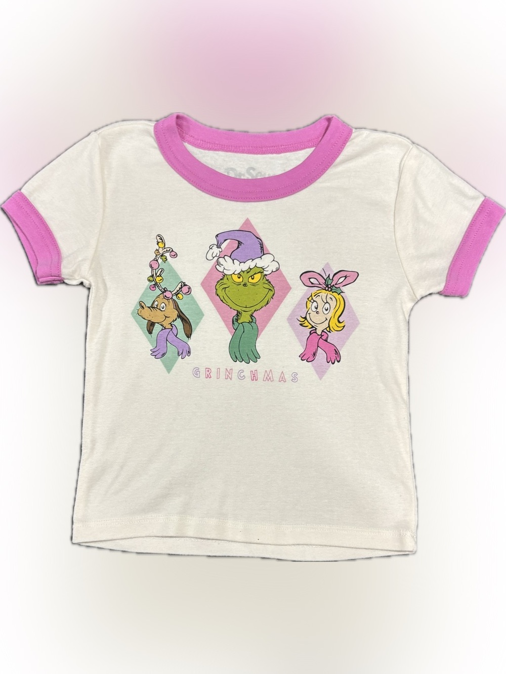 Dr. Seuss Grinchmas Graphic Tee - White with Pink Trim